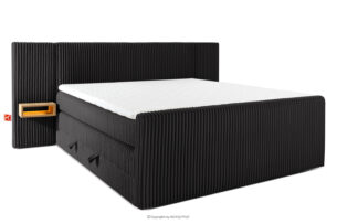 LILIUM PRO, https://konsimo.pl/kolekcja/lilium-pro/ Łóżko kontynentalne z szafkami nocnymi LED twarde 200 cm podwójny materac + topper Visco tkanina sztruks czarny czarny - zdjęcie