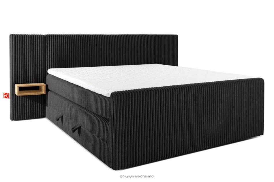 LILIUM PRO Łóżko kontynentalne z szafkami nocnymi LED twarde 200 cm podwójny materac + topper Visco tkanina sztruks czarny czarny - zdjęcie 2