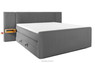 LILIUM PRO, https://konsimo.pl/kolekcja/lilium-pro/ Łóżko kontynentalne z szafkami nocnymi LED twarde 200 cm podwójny materac + topper Visco tkanina sztruks szary szary - zdjęcie