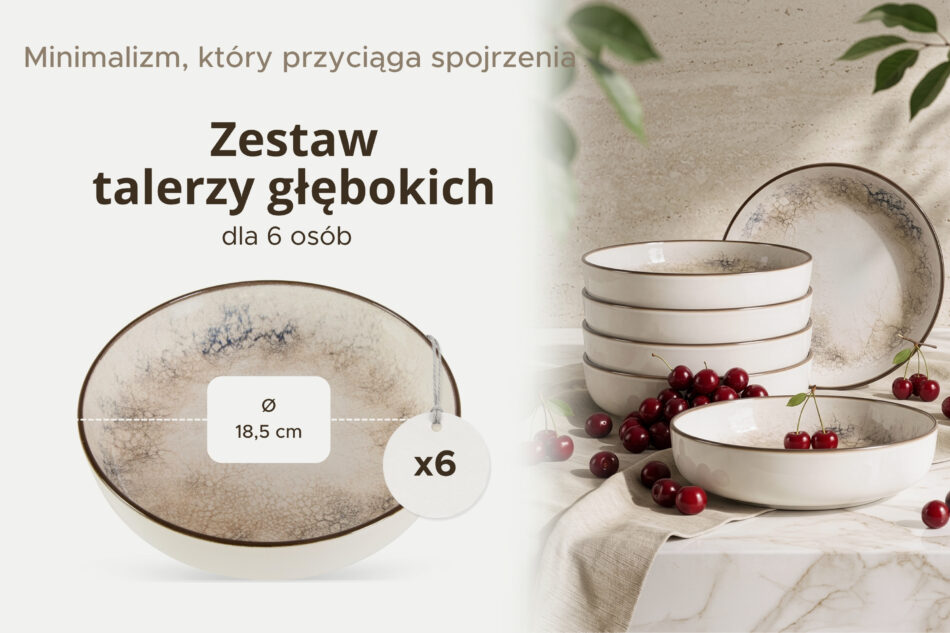 KERI Talerz głęboki japandi 6 szt. beżowy/szary/granatowy beżowy/szary/granatowy - zdjęcie 6