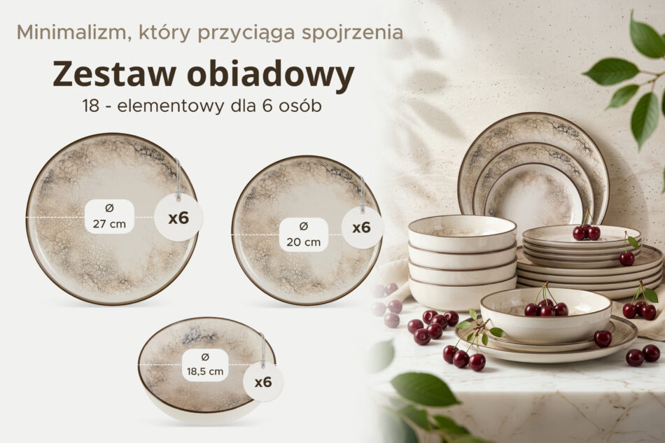 KERI Zestaw obiadowy japandi 6 os. (18 el.) beżowy/szary/granatowy beżowy/szary/granatowy - zdjęcie 8