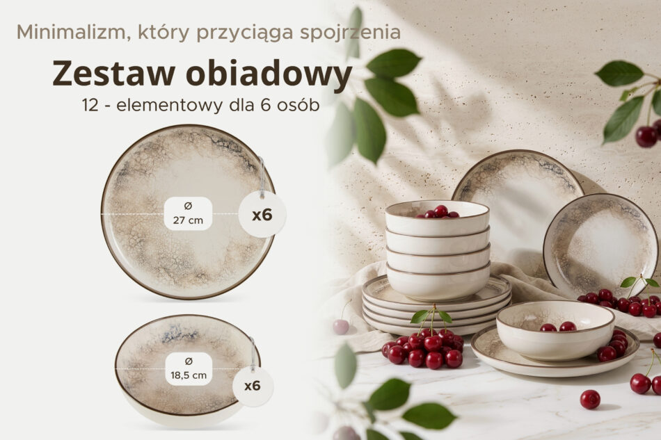 KERI Zestaw obiadowy japandi 6 os. (12 el.) beżowy/szary/granatowy beżowy/szary/granatowy - zdjęcie 6