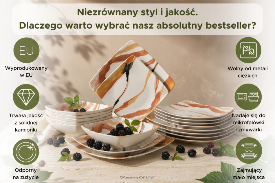 RONARI Talerz obiadowy kwadratowy styl boho brązowy/beżowy/granatowy brązowy/beżowy/granatowy - zdjęcie 7