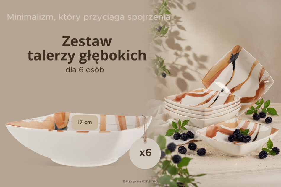 RONARI Talerz głęboki kwadratowy styl boho 6 szt. brązowy/beżowy/granatowy brązowy/beżowy/granatowy - zdjęcie 6