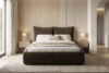 CONSO Łóżko bez nóżek ze stelażem miękkie wezgłowie ciemny brązowy tkanina szenil 140 ciemny brązowy - zdjęcie 19
